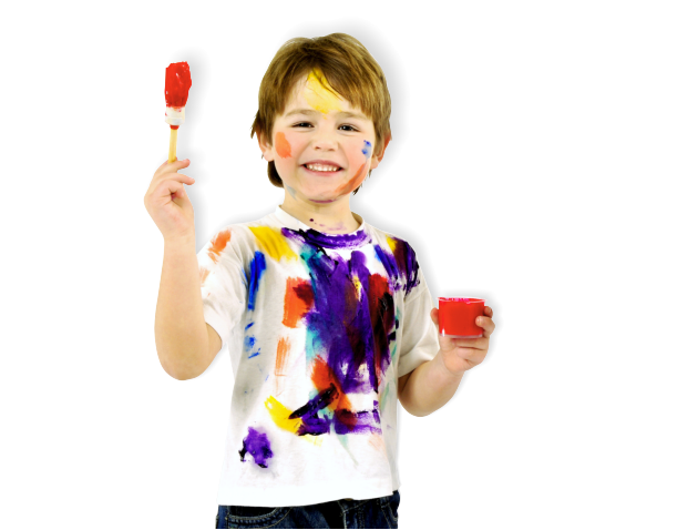 portrait of a little messy boy painter